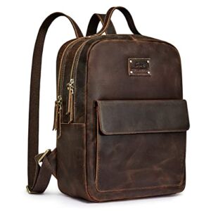 S-ZONE Large Genuine Leather Backpack Purse for Women Vintage Rucksack Travel School Bag with Luggage Sleeve