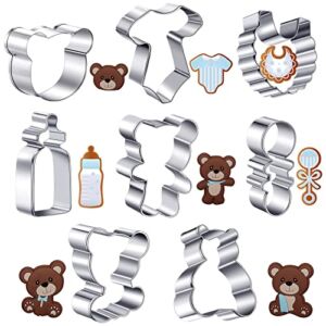 8 Pieces Cute Bear Cookie Cutters Baby Shower Vintage Cookie Cutter Bear Cookie Mould for Home Kitchen Baking Biscuit Bear Baby Shower Party Supplies