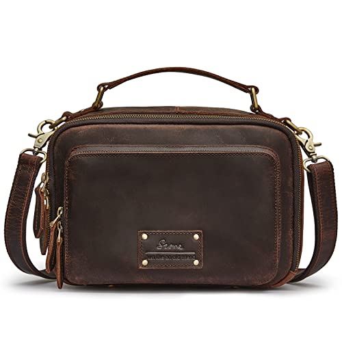 S-ZONE Genuine Leather Crossbody Purses for Women Vintage Top Handle Handbags Shoulder Bag | The Storepaperoomates Retail Market - Fast Affordable Shopping