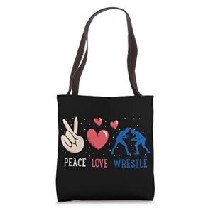 Funny Peace Love Wrestle Graphic for Women and Men Wrestling Tote Bag