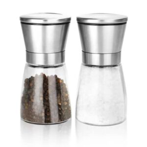 CLEAN DESIGN HOME Luxury Glass & Stainless Steel Salt and Pepper Grinder set of 2