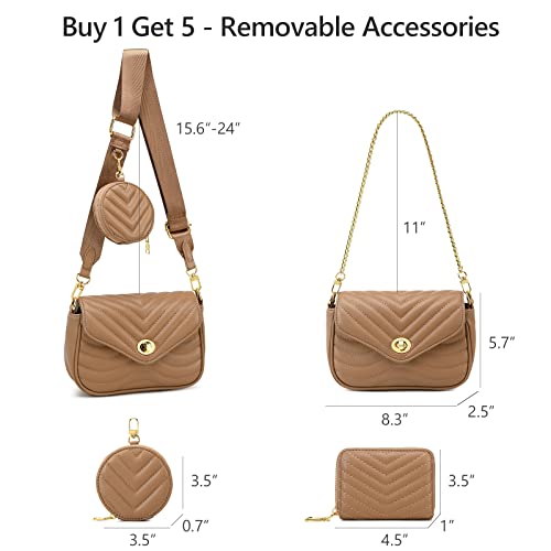 Brown Purse Small Purses 3pcs Sets Crossbody Bags for Women Quilted Shoulder bag for Women Lightweight Cross body Bags Trendy Purse and Handbags | The Storepaperoomates Retail Market - Fast Affordable Shopping