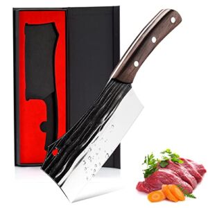 shajwo 7 Inch Meat Cleaver Knife German High Carbon Stainless Steel Vegetable Butcher Knife with Ergonomic Handle for Home Kitchen and Restaurant, Ultra Sharp
