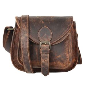 vintage crafts Buffalo Leather Crossbody Satchel Ladies Travel Women Shoulder Bag Genuine Tote Purse Dark Brown