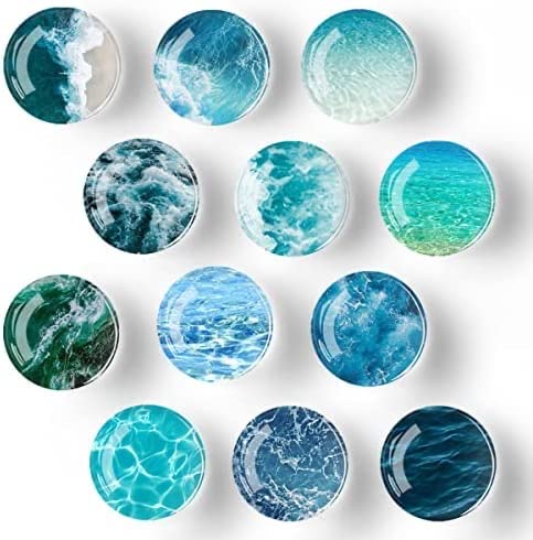 Bamsod 12 PCS Glass Strong Refrigerator Magnets, Ocean Pattern Series Magnets Whiteboard Magnets Glass Fridge Magnets for Office Cabinets Round Fridge Stickers Home Kitchen Decor | The Storepaperoomates Retail Market - Fast Affordable Shopping