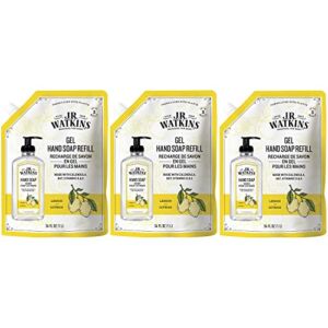 J.R. Watkins Gel Hand Soap Refill, Moisturizing Hand Wash, All Natural, Alcohol-Free, Cruelty-Free, USA Made, Lemon, 34 Fl Oz, 3 Pack