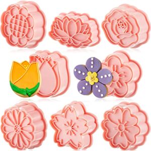 8 Pieces Flower Cookie Cutter Flower Shaped Cookie Mold Plastic Pink Cookie Cutters for Home Kitchen, 8 Styles