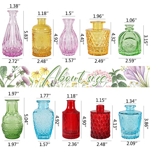 BIGIVACA Set of 10 Glass Bud Vases,Small Vases for Flowers,Colorful Single Bud Vases in Bulk,Mini Decor Rustic Vases for Centerpieces,Vintage Glass Bottles for Wedding, Home,Table Decoration | The Storepaperoomates Retail Market - Fast Affordable Shopping