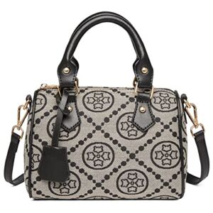 Microfiber Leather and Fabric Boston handbag for Women Jacquard Shoulder Bag Large Capacity Crossbody Bag Purse Causal Fashion Women’s Top-Handle Bag