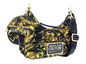 Versace Jeans Couture Black/Gold Medium Ruched Nylon Moon Shoulder Bag with Coin Purse for womens