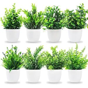 Der Rose 8 Pack Fake Plants for Living Room Decor, Artificial Plants Small Faux Plants Indoor for Home Bathroom Bedroom Farmhouse Kitchen Decor