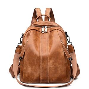 Backpack Purse for Women Fashion Leather Convertible Handbags Shoulder Book Bag Ladies Anti theft Satchel Sling Travel Bag (BROWN)