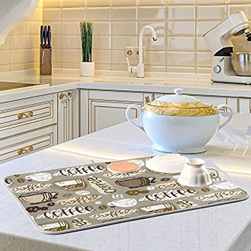 Coffee Dish Drying Mat for Kitchen Counter Decor Eat Signs 18×24 Inch Absorbent Reversible Microfiber Dish Drying Pad Dish Cafe Drainer Rack Mats for Coffee Bar | The Storepaperoomates Retail Market - Fast Affordable Shopping