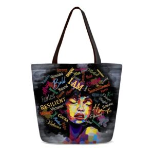 EZYES African American Women Tote Bag Shoulder Handbag For Work Travel Business Beach Shopping School Gift Bag
