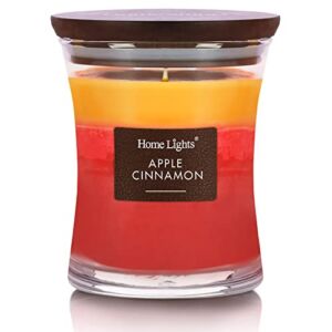 HomeLights 3-Layer Highly Scented Candles – Apple Cinnamon, Hourglass Large Jar Candles for Home – Burns Up to 45 Hours, Natural Soy Wax, Wooden Lid, 11.3 OZ