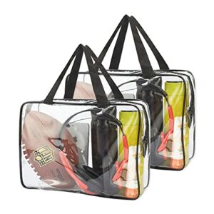NATURAL STYLE 2 Pieces Clear Tote Bag , Transparent Plastic Tote Bags for Work, Beach, Stadium, Security Approved (Black)