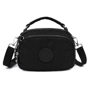 OPXTO-BoBo Lightweight Small Solid Color Crossbody shoulder bag, Nylon Multi-Pocket Cell Phone Purses Wallet for Women. (Classic black)