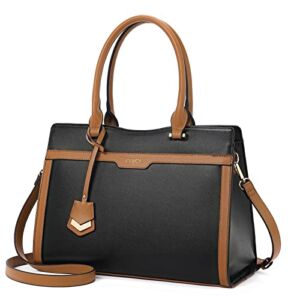 CLUCI Satchel Purses and Handbags for Women Leather Totes Designer Ladies Crossbody Shoulder Bag Black with Brown