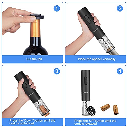 Electric Wine Bottle Opener, Wine Opener Corkscrew Key Set with Foil Cutter,Automatic Reusable Easy Carry Black Wine Opener Gift for Waiter Women in Home Kitchen Party Bar Outdoor | The Storepaperoomates Retail Market - Fast Affordable Shopping
