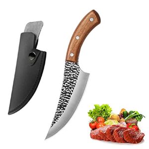 OnlyOne Select Butcher Knife Hand Forged Boning Knives with Sheath Fillet Meat Cleaver Knives Full Tang Kitchen Chef Knife for Home, Camping, BBQ (Viking Knife Black) 10.7 X 1.9