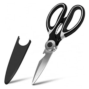 Urbanstrive Heavy Duty Kitchen Shears with Protective Sheath Kitchen Meat Scissors, Dishwasher Safe Cooking Scissors, Food Scissors for Chicken, Poultry, Fish, Herbs, Black+White