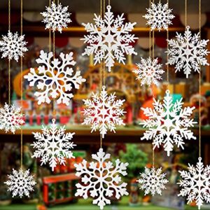 36 Pieces Plastic Snowflake Ornaments, Assorted Sizes Sparkling White Glitter Snowflake Christmas Decorative Hanging Ornaments for Christmas Decorating, Crafting,Wedding and Embellishing