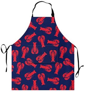 EEIVEUN Adjustable Neck Strap Apron Boardshorts Red Lobster Bib Aprons with 2 Pockets Water Oil Stain Resistant Chef Cooking Kitchen Restaurant Pinafore for Home Barber Gardening