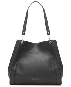 Calvin Klein Reyna Novelty Large Triple Compartment Shoulder Bag, Black/Silver Combo