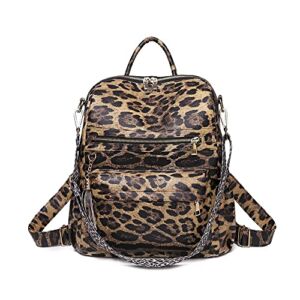 Blireana Leopard Backpack Purses Multipurpose Design Convertible Satchel Handbags,PU Leather Shoulder Bag with tassel School Bag for women,Light Gold Hardware(leopard brown)