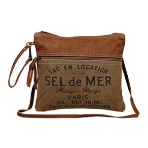 Myra Bag French Toast Small & Cross Body Bag Upcycled Canvas & Leather S-2649