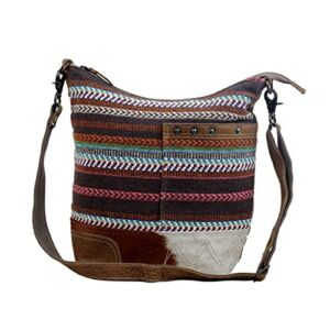 Myra Bag Layered Shoulder Bag Upcycled Cotton & Cowhide Leather S-2858