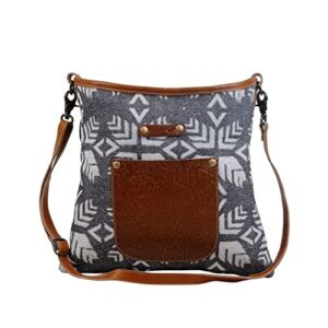 Myra Bag Leaflike Shoulder Bag Upcycled Cotton & Leather S-2870