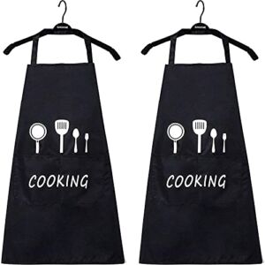 un-known Aprons Set(2PCS )Kitchen Apron,Waterproof and Oil Proof for Home Kitchen,Cleaning,Gardening,Washing Black with 1 Big Pocket Cooking Kitchen Aprons for Women Men Chef, 71*69