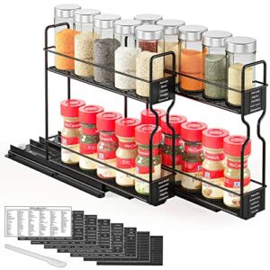 SpaceAid Pull Out Spice Rack Organizer for Cabinet, Heavy Duty Slide Out Seasoning Kitchen Organizer, Cabinet Organizer, with Labels and Chalk Marker, 5.2″W x10.75″D x10″H, 2 Drawers 2-Tier