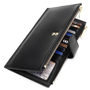 ZRTARY Wallets for Women RFID Blocking Leather Slim Bifold Multi Card Organizer Wallet with Zipper Pocket
