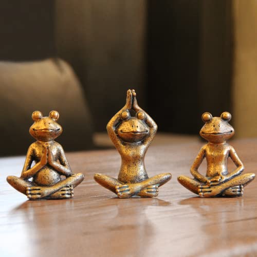 Frog figurines yoga zen decor – frog yoga statues for home decor,set of 3 yoga statues and sculptures meditation decor for shelves,zen decor yoga statue shelf decor accent antique bronze color | The Storepaperoomates Retail Market - Fast Affordable Shopping