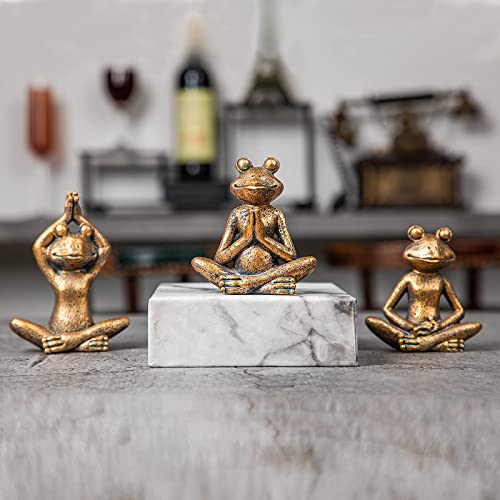 Frog figurines yoga zen decor – frog yoga statues for home decor,set of 3 yoga statues and sculptures meditation decor for shelves,zen decor yoga statue shelf decor accent antique bronze color | The Storepaperoomates Retail Market - Fast Affordable Shopping