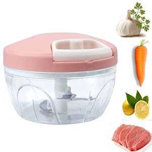 Manual Fruit Chopper Portable Meat Grinder Garlic Grinder Hand Pull Chop Chopper Multi Easy to Clean & Storage Kitchen Home Food Chopper for Small Fruit Vegetables Lean Meat – Pink