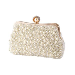 Women Pearl Evening Bag Bride Beaded Clutch Purse Cream White for Wedding Party (Ivory white) Small