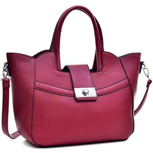 Dasein Womens Retro Handbag Flap-over Belt Satchel Purse Top Handle Shoulder Bag (Red)
