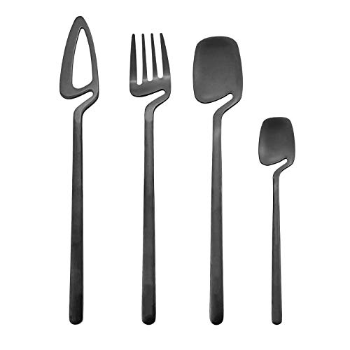 JANKNG Luxury Matte Black Silverware Set, 32-Piece 304 Stainless Steel Flatware Sets for 8, Unique Hangable cup Silverware Cutlery Utensil Set for Home, Kitchen and Restaurant （Black） | The Storepaperoomates Retail Market - Fast Affordable Shopping