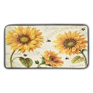 Vintage Bee Sunflower Kitchen Rugs and Mats Non-Slip Anti Fatigue Washable 39″x 20″ Floral with Newspaper Backdrop Kitchen mats for Farmhouse Home Kitchen and Laundry Decorations Memory Foam Mat