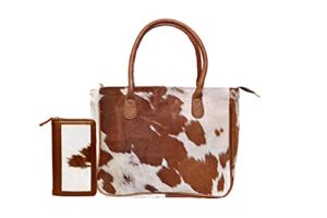 Women’s Western Classic Cowhide Tote Bag Shoulder Handbag with Freebie Clutch Shoulder Hand Bag Classical Tote