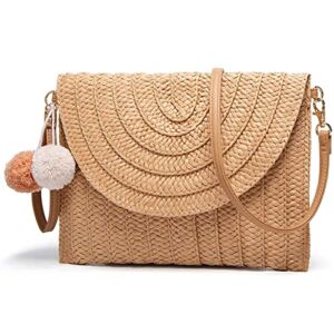 Straw Crossbody Bag For Women Shoulder Beach Vacation Purse And Woven Raffia Handbags Straw Clutch Bags Boho Beige bag