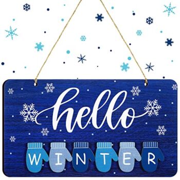 Hello Fall Winter Spring Summer Sign Rustic Wood Decor Farmhouse Wall Hanging Plaque Filleted Corner Wooden Sign for Home Bathroom Indoor Outdoor, 10 x 5.9 Inch(Blue and White,Glove Style) | The Storepaperoomates Retail Market - Fast Affordable Shopping