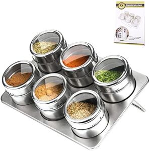 NALEDI Magnetic Spice Jars 6pcs Kitchen Stainless Steel Seasoning Tank Multi-Purpose Round Storage Spice Rack Set