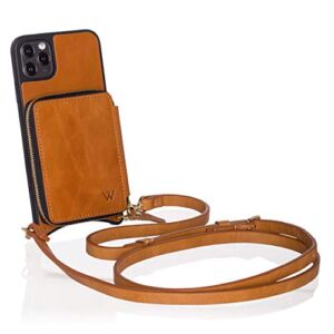 Wilken Genuine Leather iPhone Crossbody Wallet and Purse Phone Case | Includes a Wristlet and Shoulder Strap | Holds Cash and Credit Cards in Leather Zipper Pouch (Tan, 12/12 Pro)