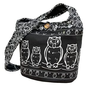 Owl Sling Bag – Fully Lined with Front Zippered Pocket – Handmade Crossbody Handbag – Medium (Black and White)