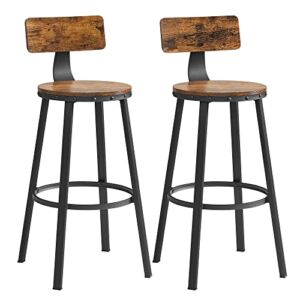 VASAGLE Bar Stools Set of 2, Tall Bar Stools, Bar Height Stools, 28.7 Inch High Barstools with Back, Industrial, Metal Frame, Easy Assembly, Rustic Brown and Black ULBC026B01V1