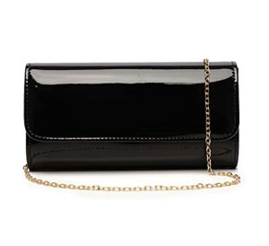FIVE FLOWER Patent Leather Envelope Clutch Purse Shiny Candy Foldover Clutch Evening Bag for Women (Black-2)